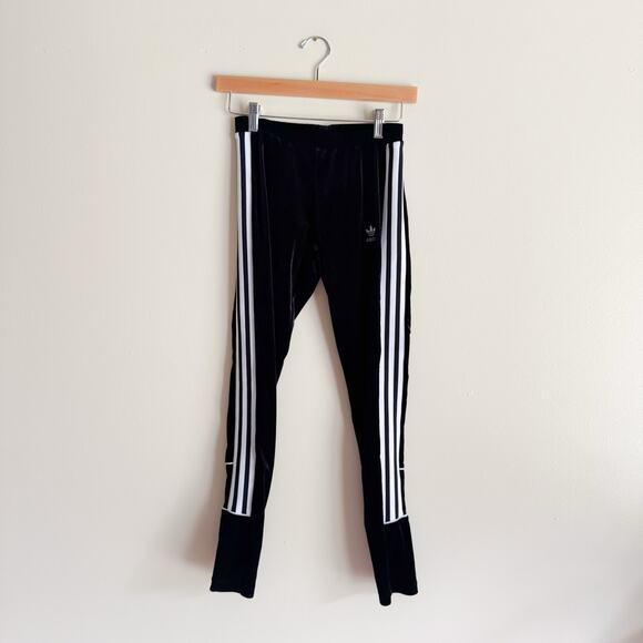 Adidas Black + White Velvet Velour Side Stripe Jogger Pants - Small - Picture 2 of 9